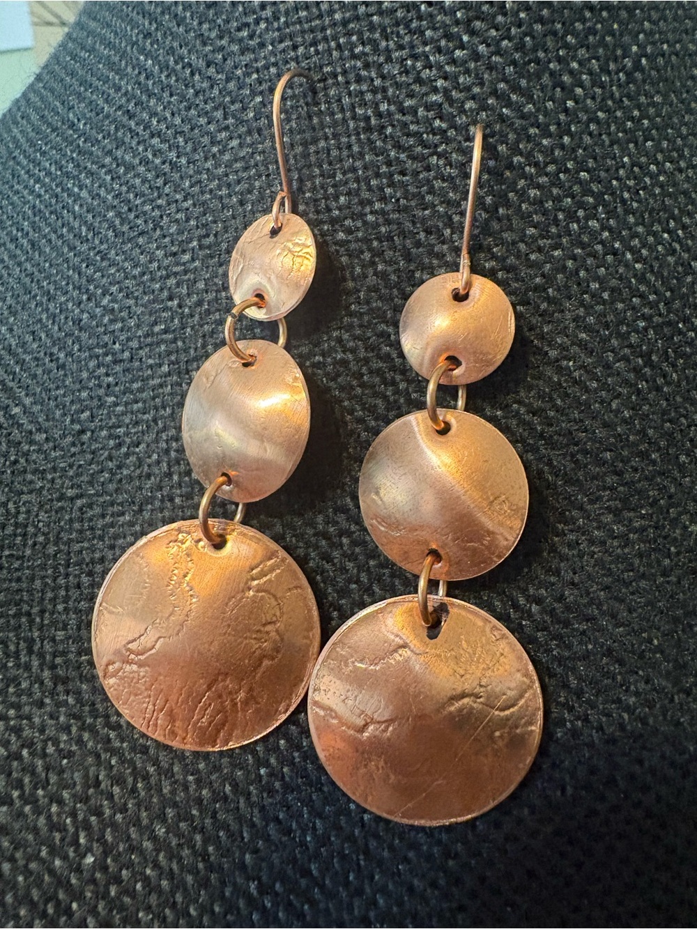 Copper Triple Disc Drop Earrings - Women Jewelry, NEW, 2”